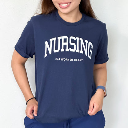 Nursing is a Work of Heart T-Shirt - Navy