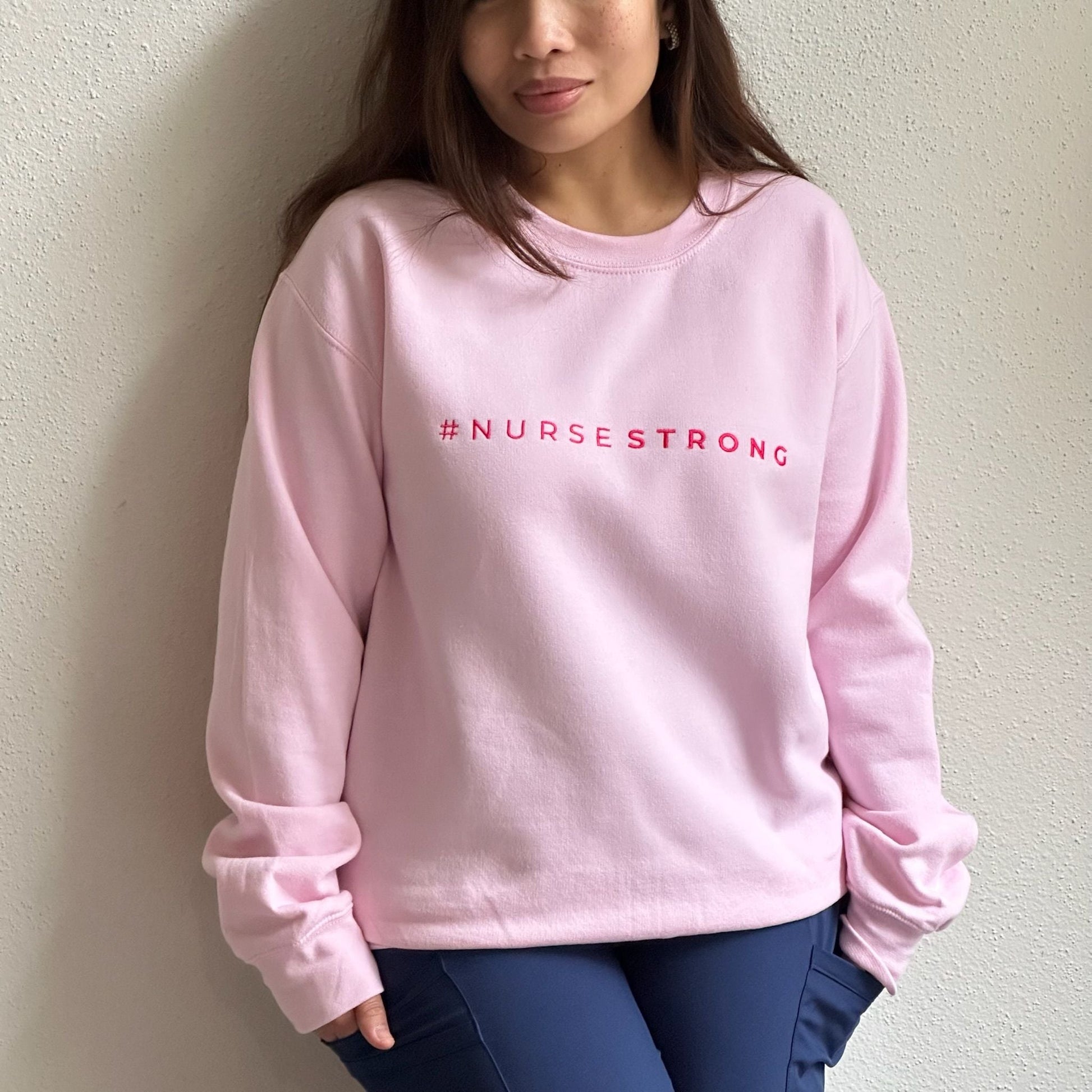 #NurseStrong Sweatshirt - Light Pink (Embroidered) - NurseStrong