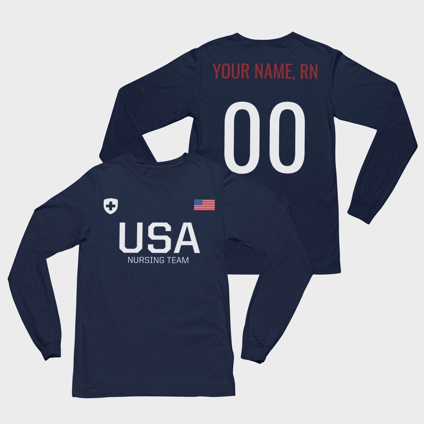 USA Nursing Team Long Sleeve Tee (Personalized) - NurseStrong